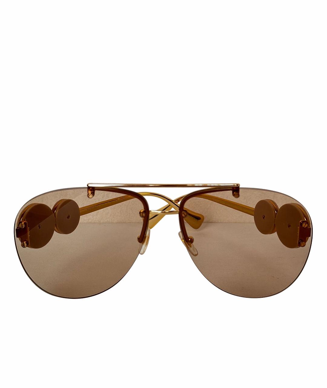 VERSACE Бежевые металлические солнцезащитные очки, фото 1