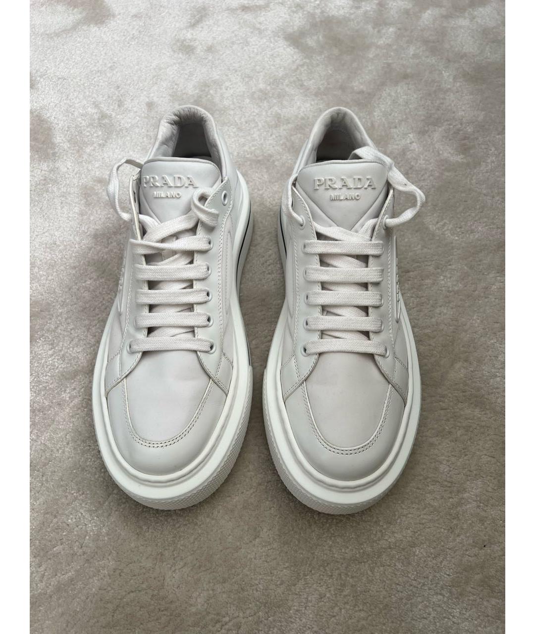 PRADA Белые кожаные кроссовки, фото 5
