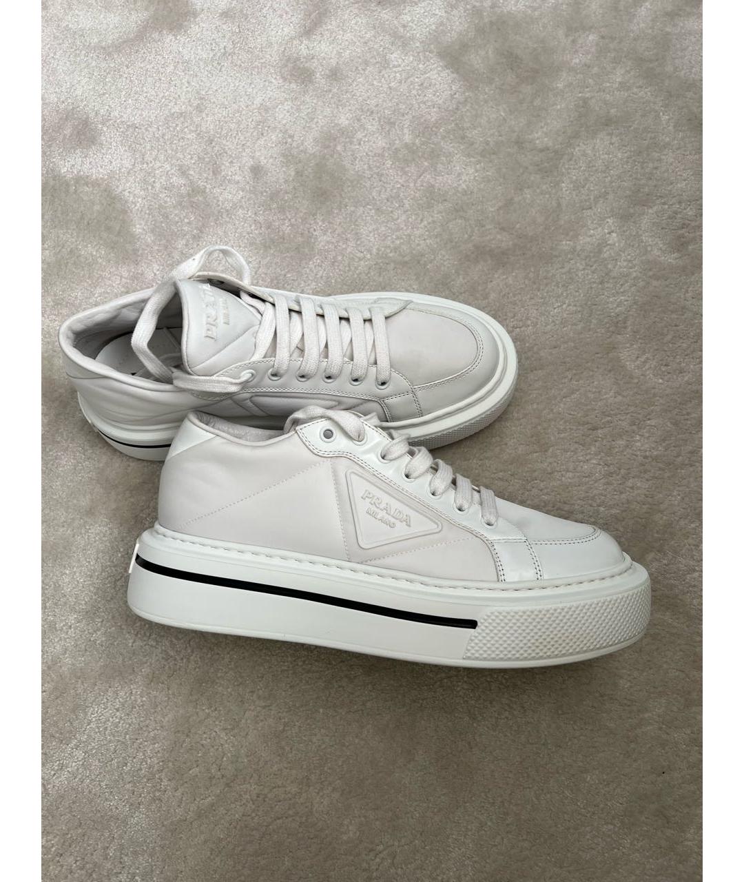 PRADA Белые кожаные кроссовки, фото 9