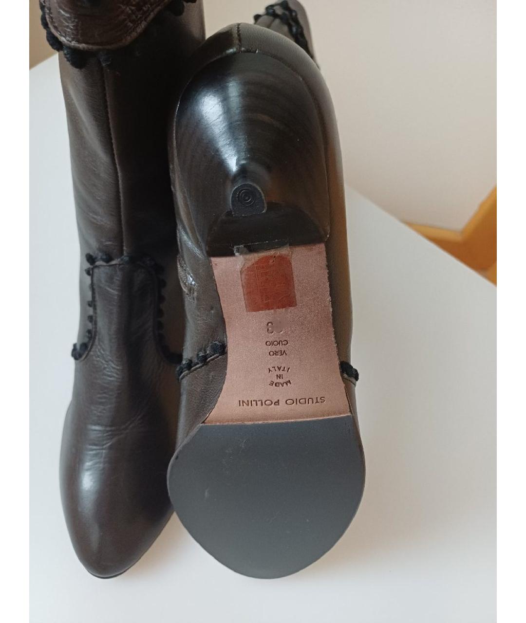 POLLINI Коричневые кожаные ботинки, фото 8