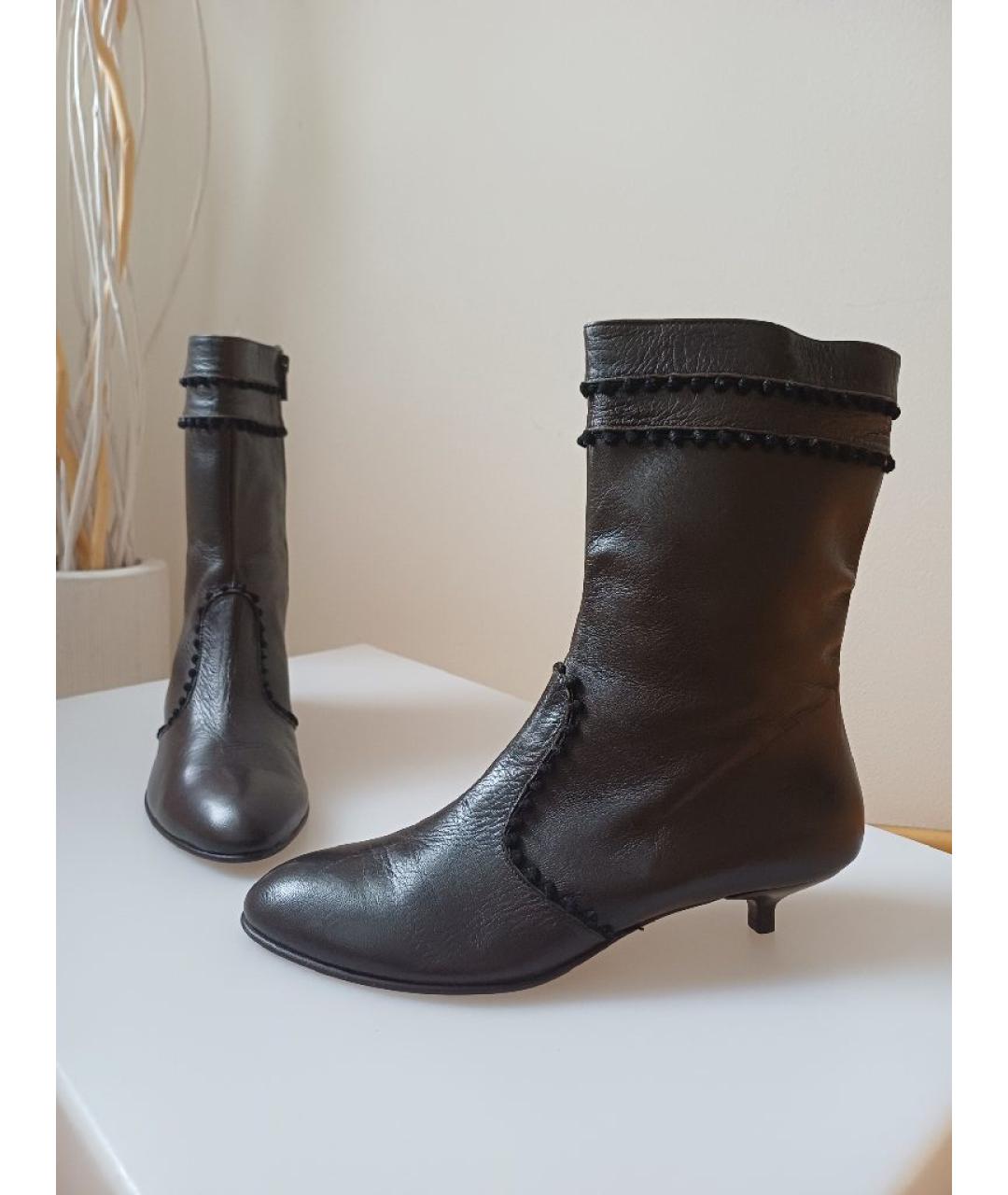 POLLINI Коричневые кожаные ботинки, фото 4