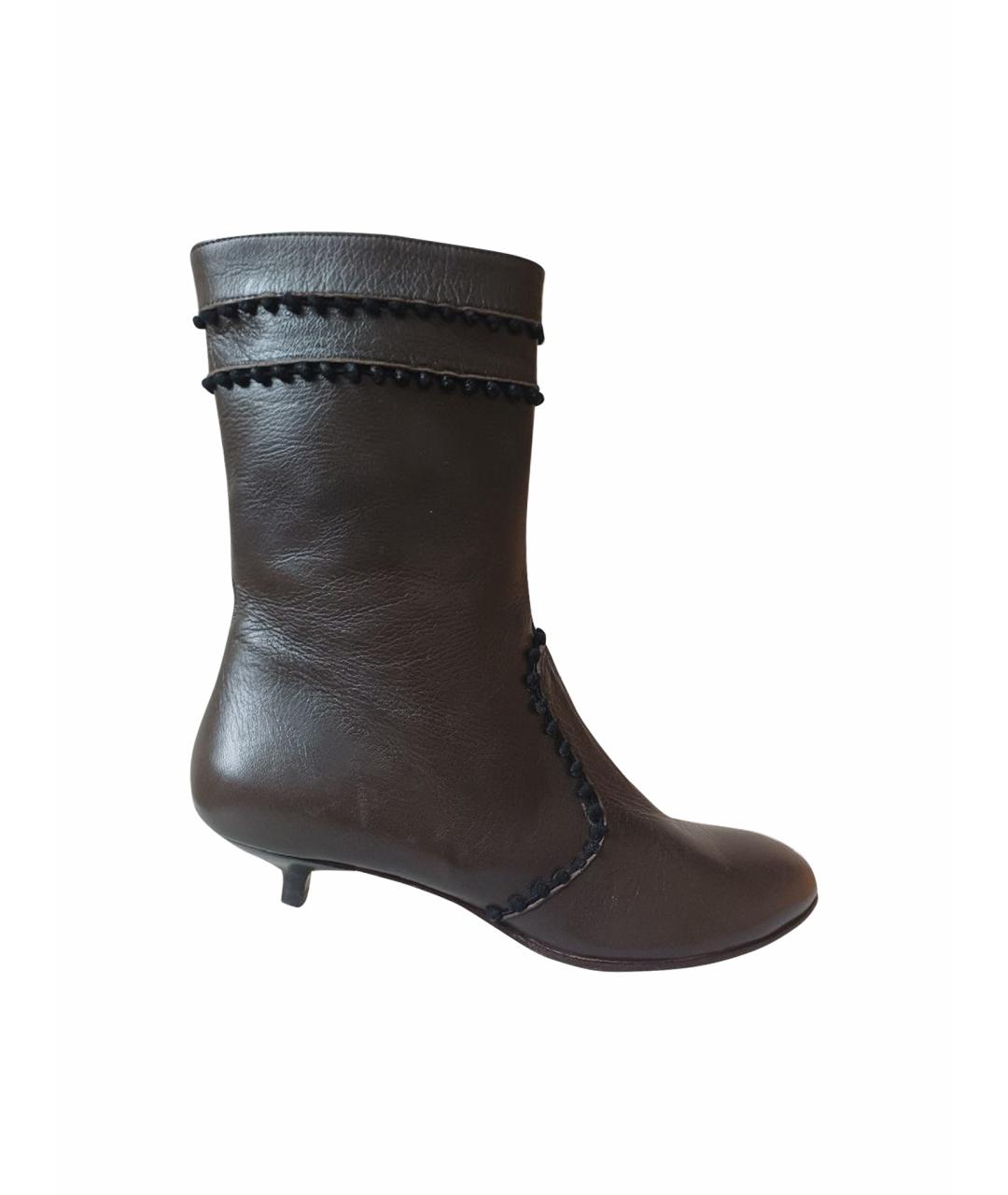 POLLINI Коричневые кожаные ботинки, фото 1