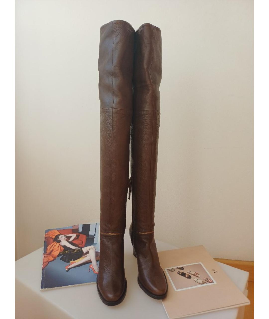 POLLINI Коричневые кожаные ботфорты, фото 6