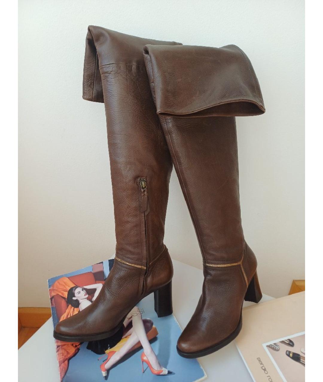 POLLINI Коричневые кожаные ботфорты, фото 3