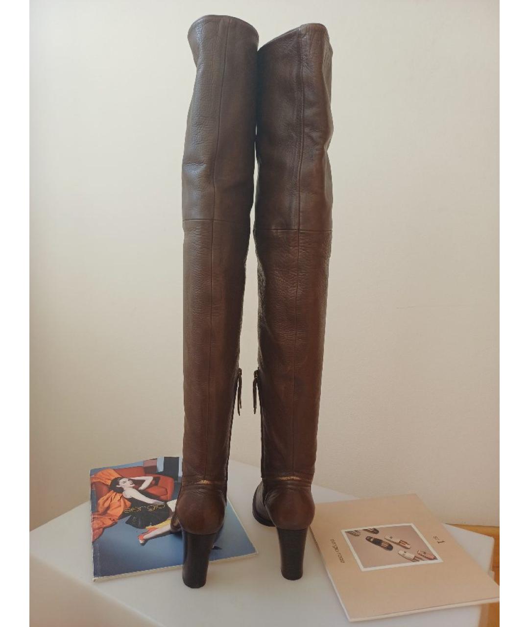 POLLINI Коричневые кожаные ботфорты, фото 7