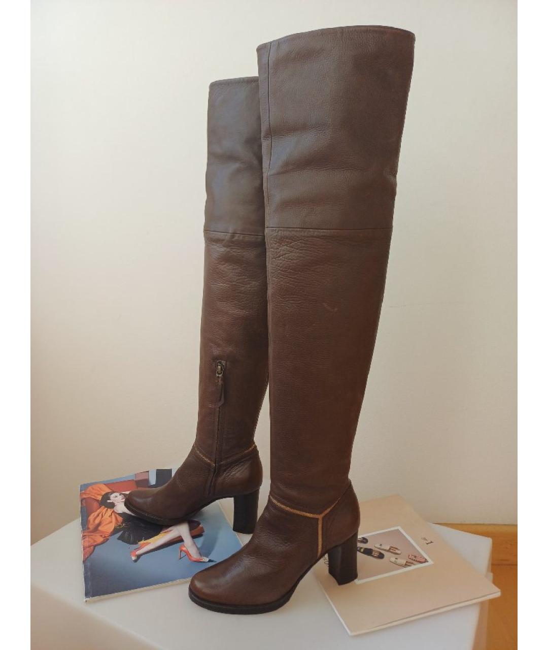 POLLINI Коричневые кожаные ботфорты, фото 5