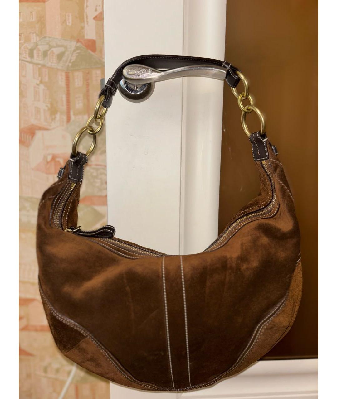 COACH Коричневая замшевая сумка через плечо, фото 9