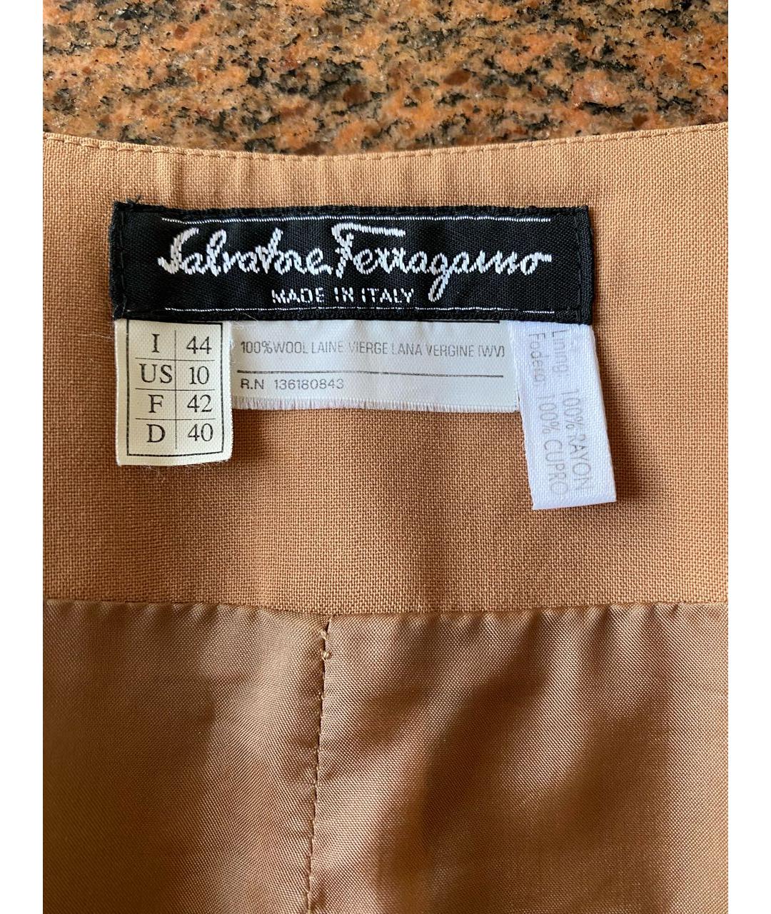 FERRAGAMO Коричневая шерстяная юбка миди, фото 5