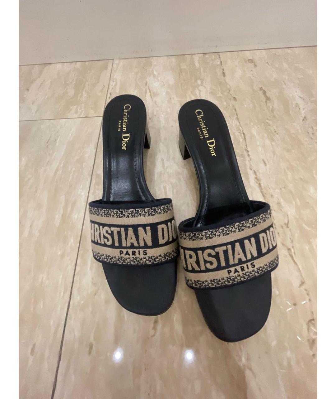 CHRISTIAN DIOR Темно-синие кожаные мюли, фото 2