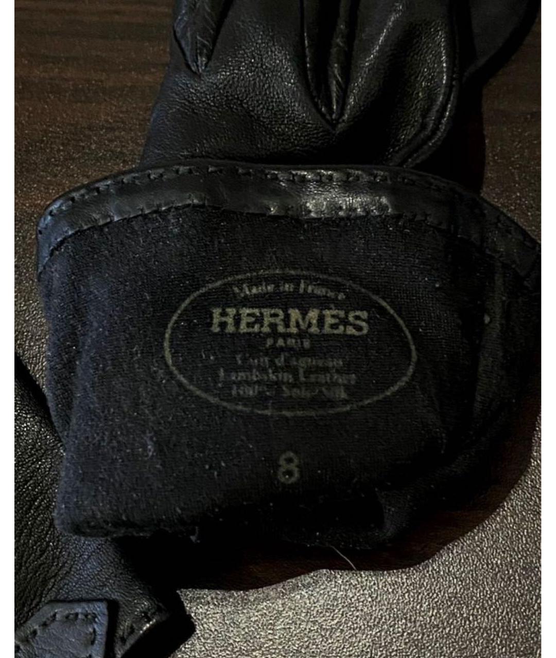 HERMES Черные кожаные перчатки, фото 3
