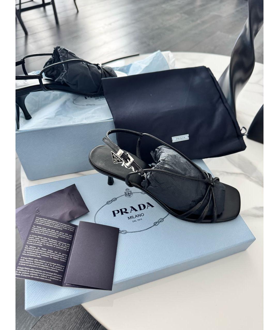 PRADA Черные кожаные босоножки, фото 6
