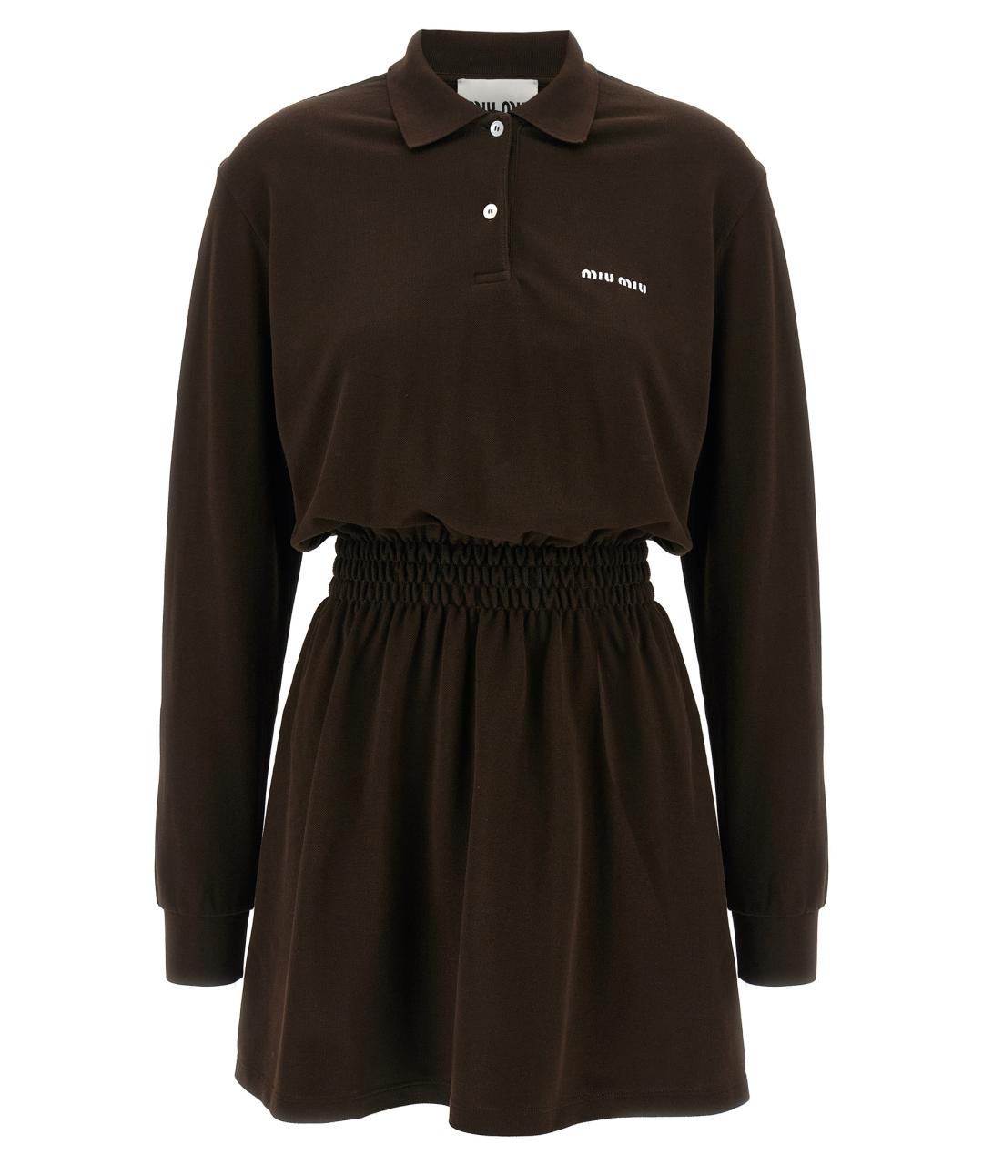 MIU MIU Коричневое хлопковое повседневное платье, фото 1