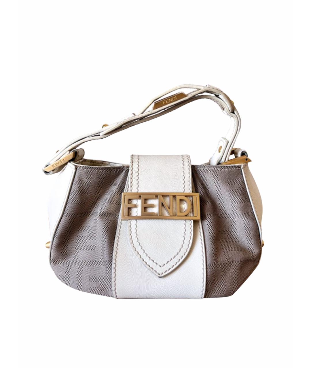 FENDI Бежевая кожаная сумка с короткими ручками, фото 1