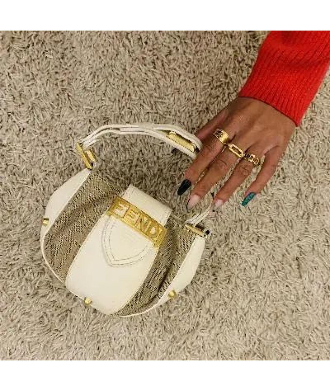 FENDI Бежевая кожаная сумка с короткими ручками, фото 8