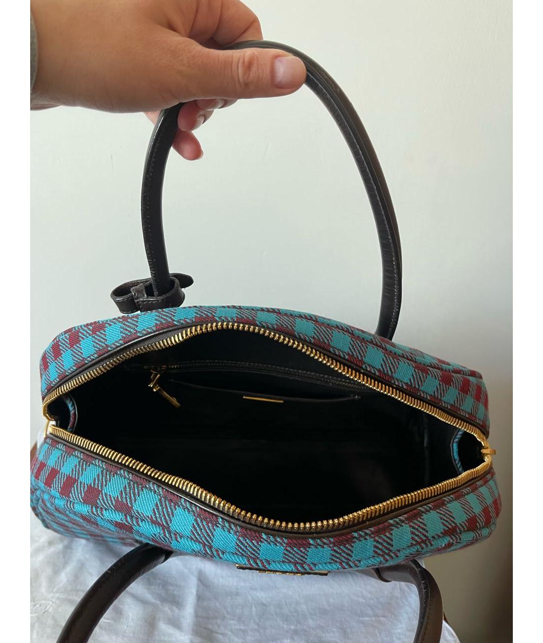 PRADA Бирюзовая шерстяная сумка с короткими ручками, фото 4