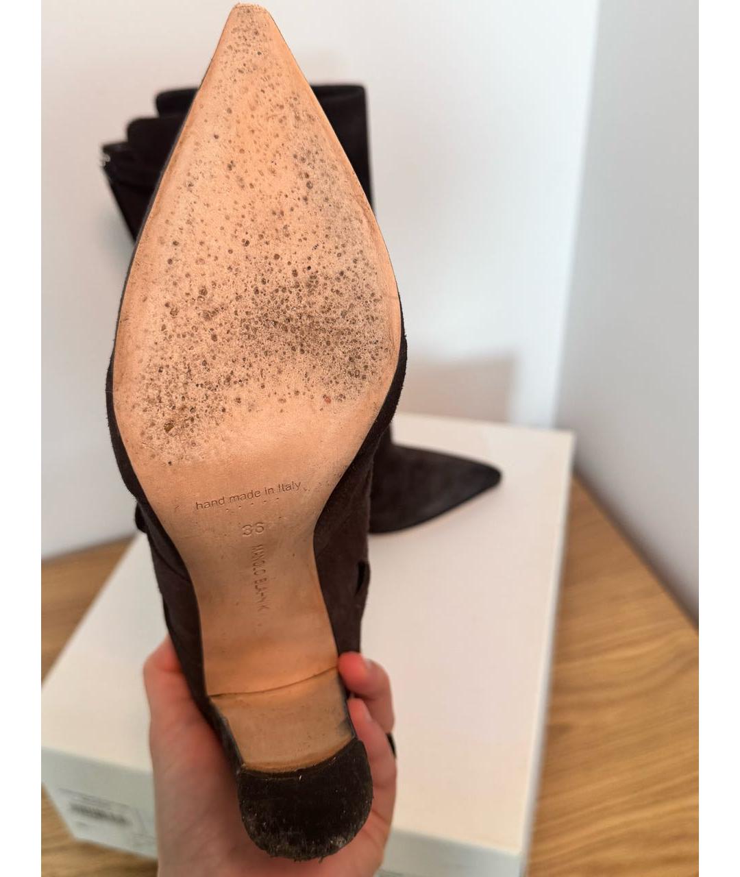 MANOLO BLAHNIK Антрацитовые замшевые ботильоны, фото 5