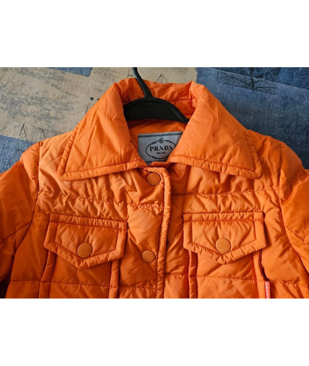 PRADA Оранжевый полиэстеровый пуховик, фото 4