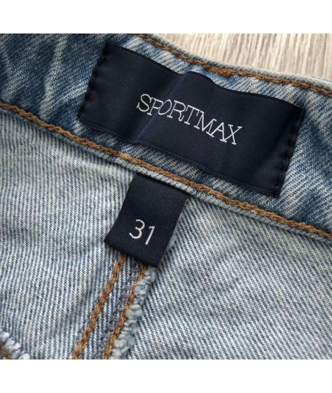 SPORTMAX Голубые хлопко-эластановые прямые джинсы, фото 6