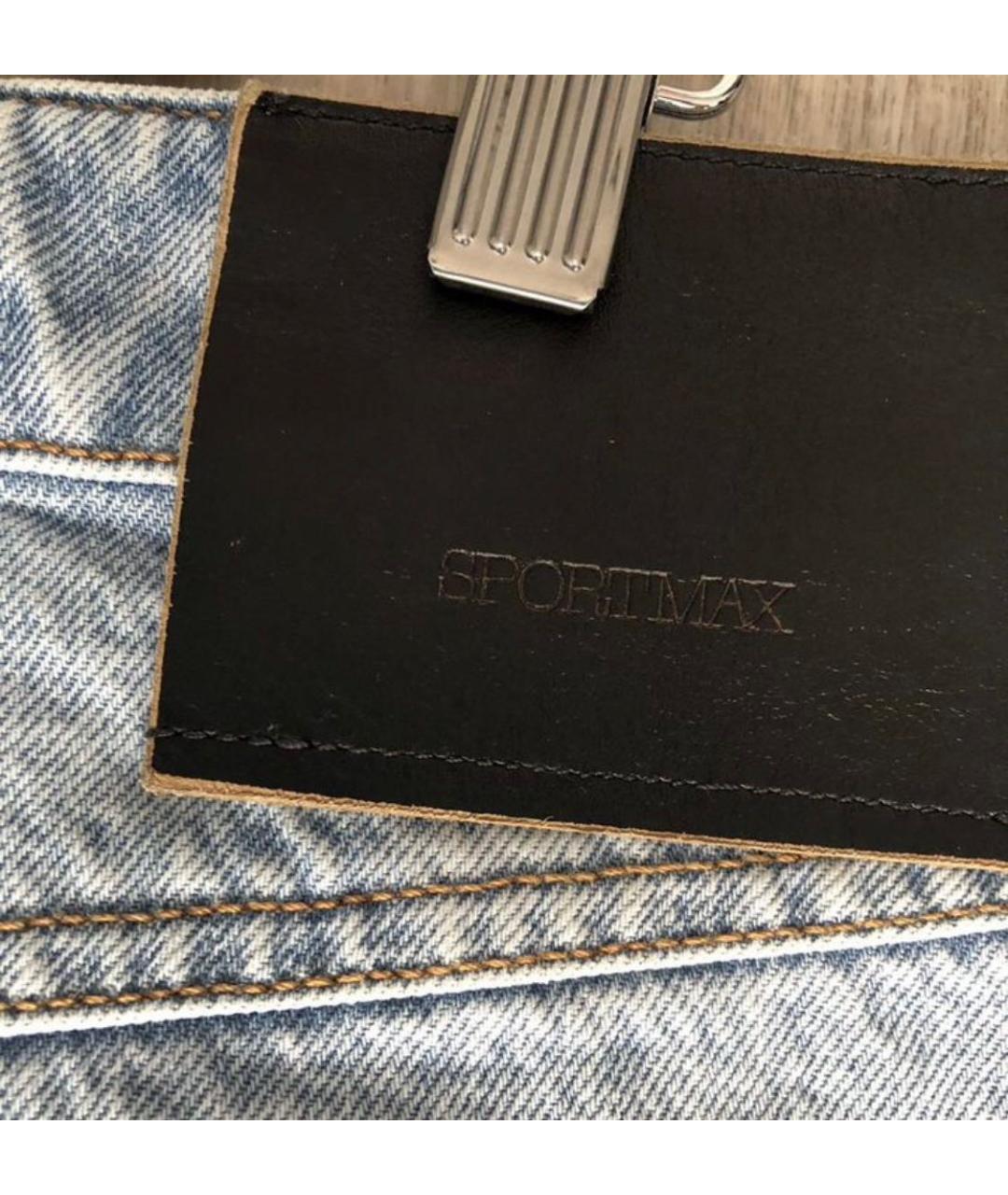 SPORTMAX Голубые хлопко-эластановые прямые джинсы, фото 4