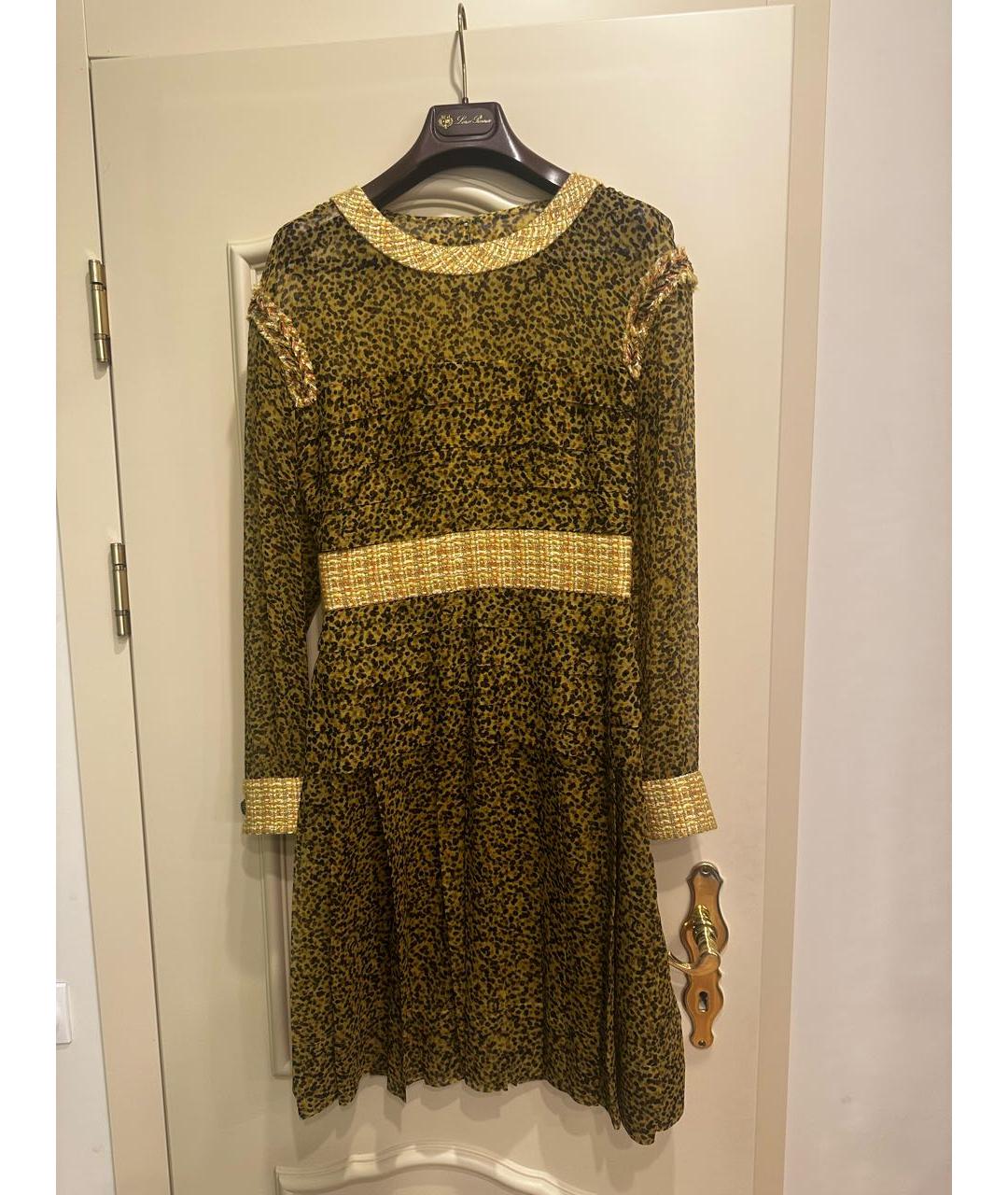 CHANEL Горчичное шелковое коктейльное платье, фото 2