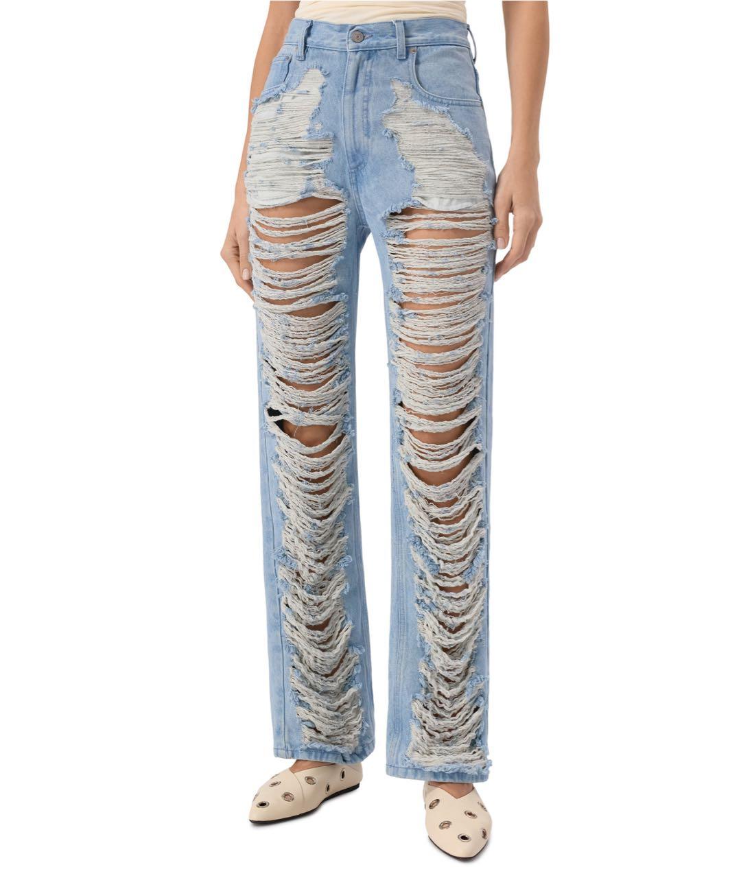 MM6 MAISON MARGIELA Голубые хлопковые прямые джинсы, фото 3