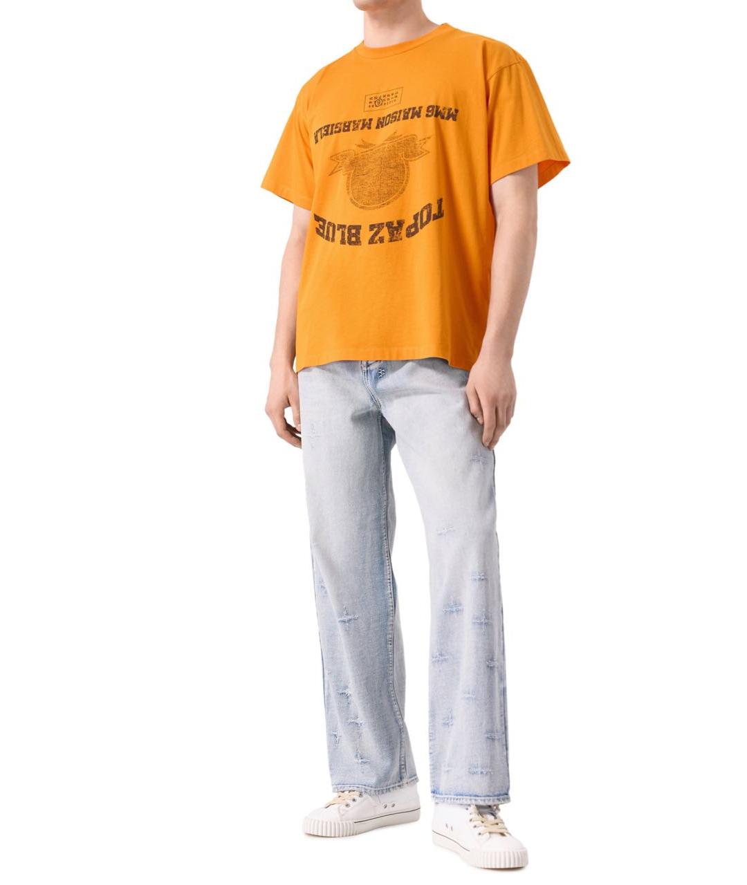 MM6 MAISON MARGIELA Оранжевая хлопковая футболка, фото 6