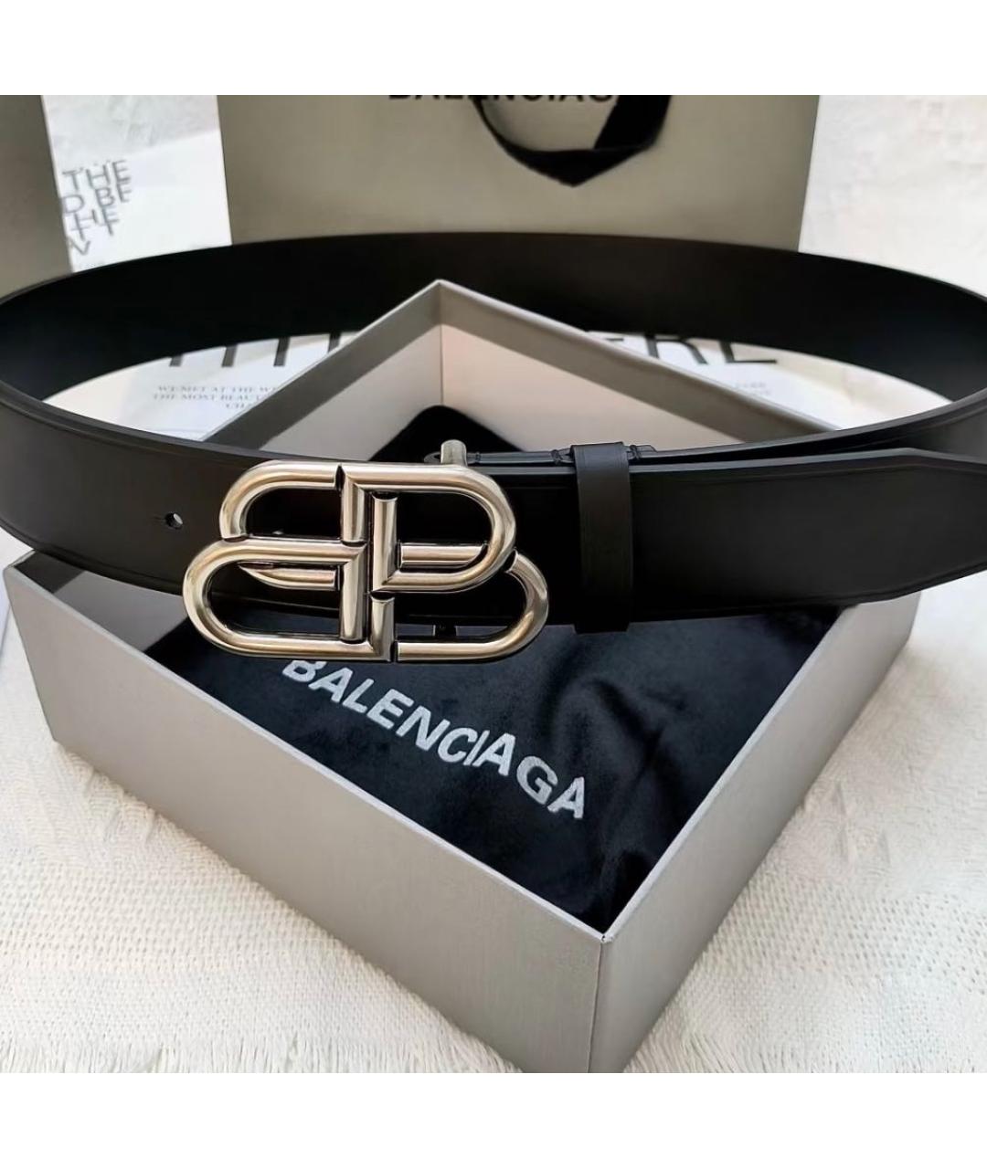 BALENCIAGA Черный кожаный ремень, фото 4