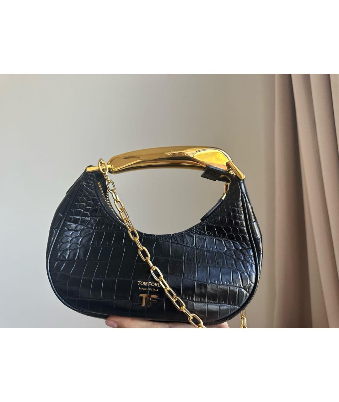 TOM FORD Черная кожаная сумка с короткими ручками, фото 2