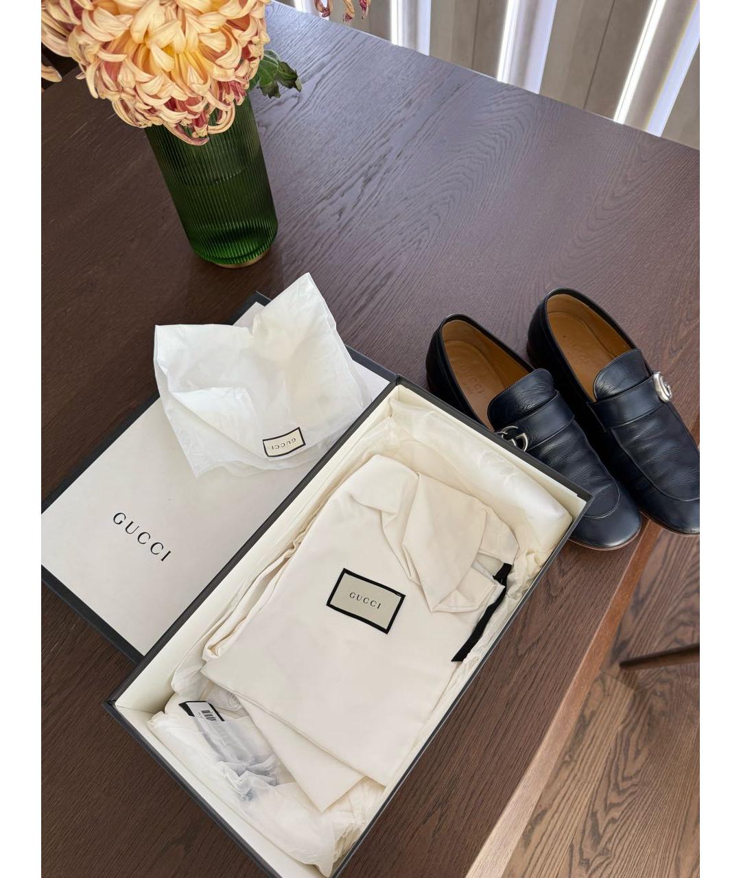 GUCCI Темно-синие кожаные лоферы, фото 5