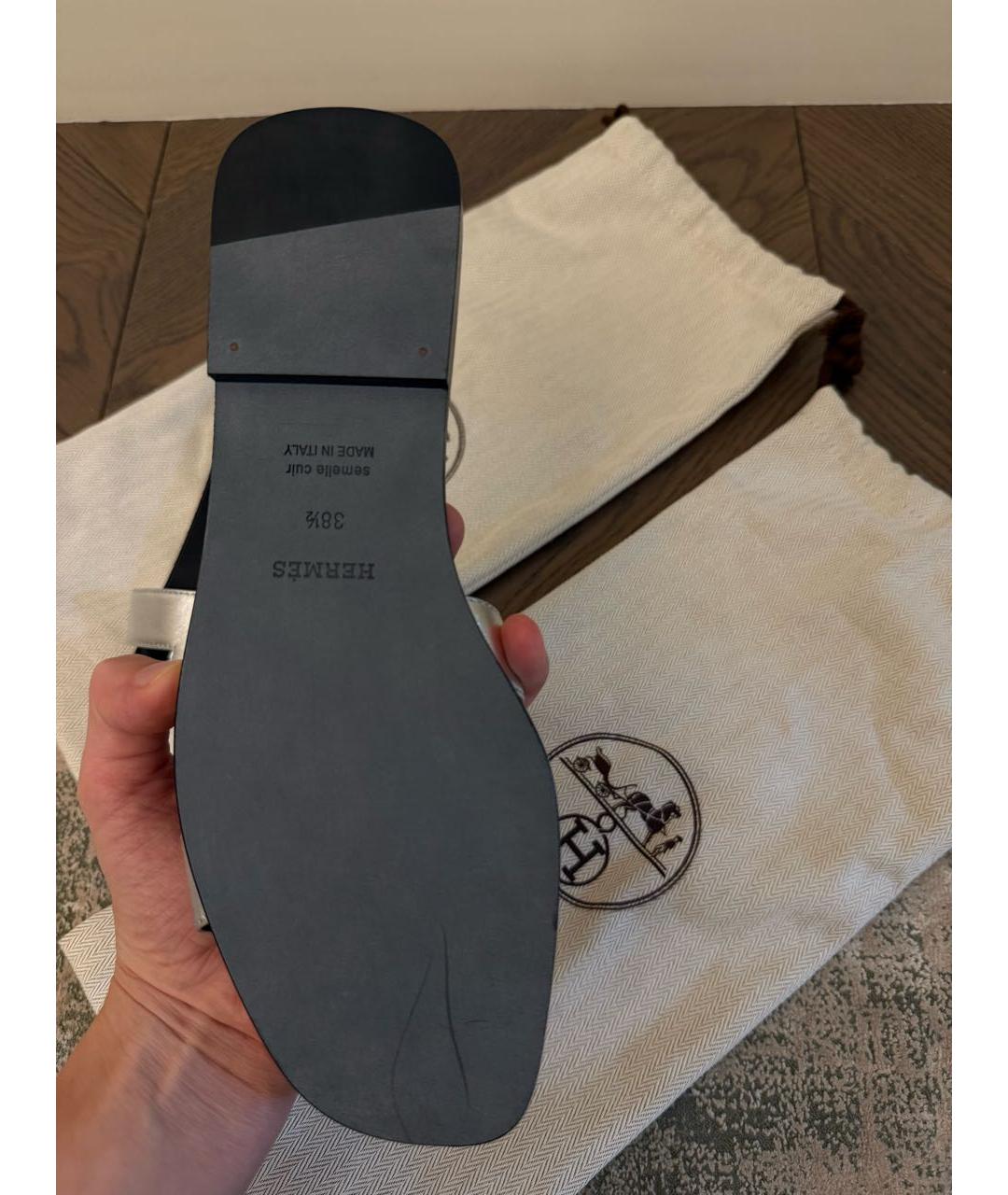 HERMES Серебряные кожаные шлепанцы, фото 2