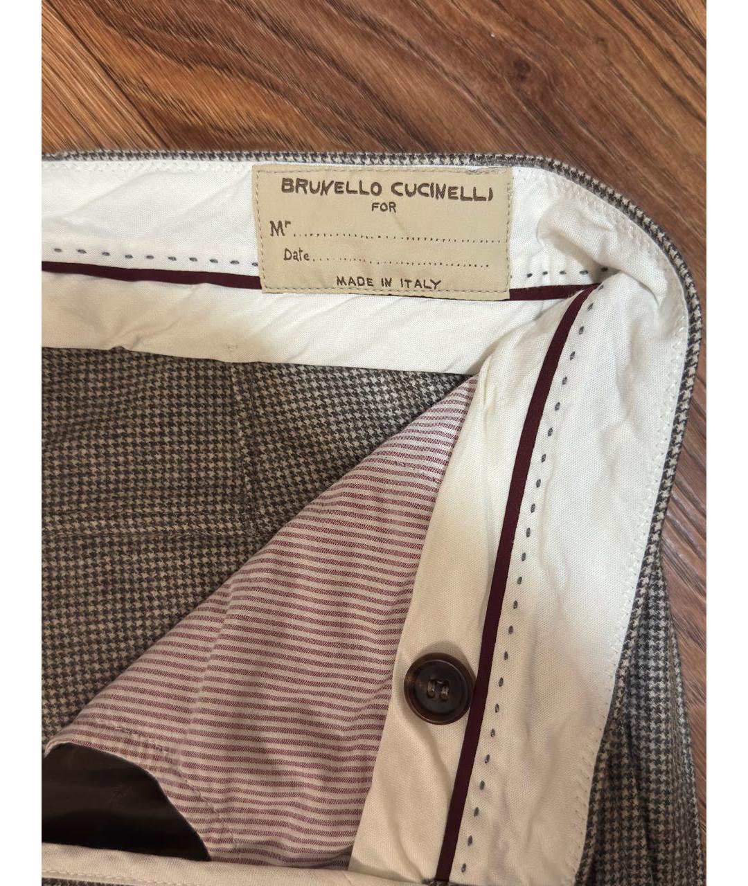 BRUNELLO CUCINELLI Бежевые шерстяные повседневные брюки, фото 3