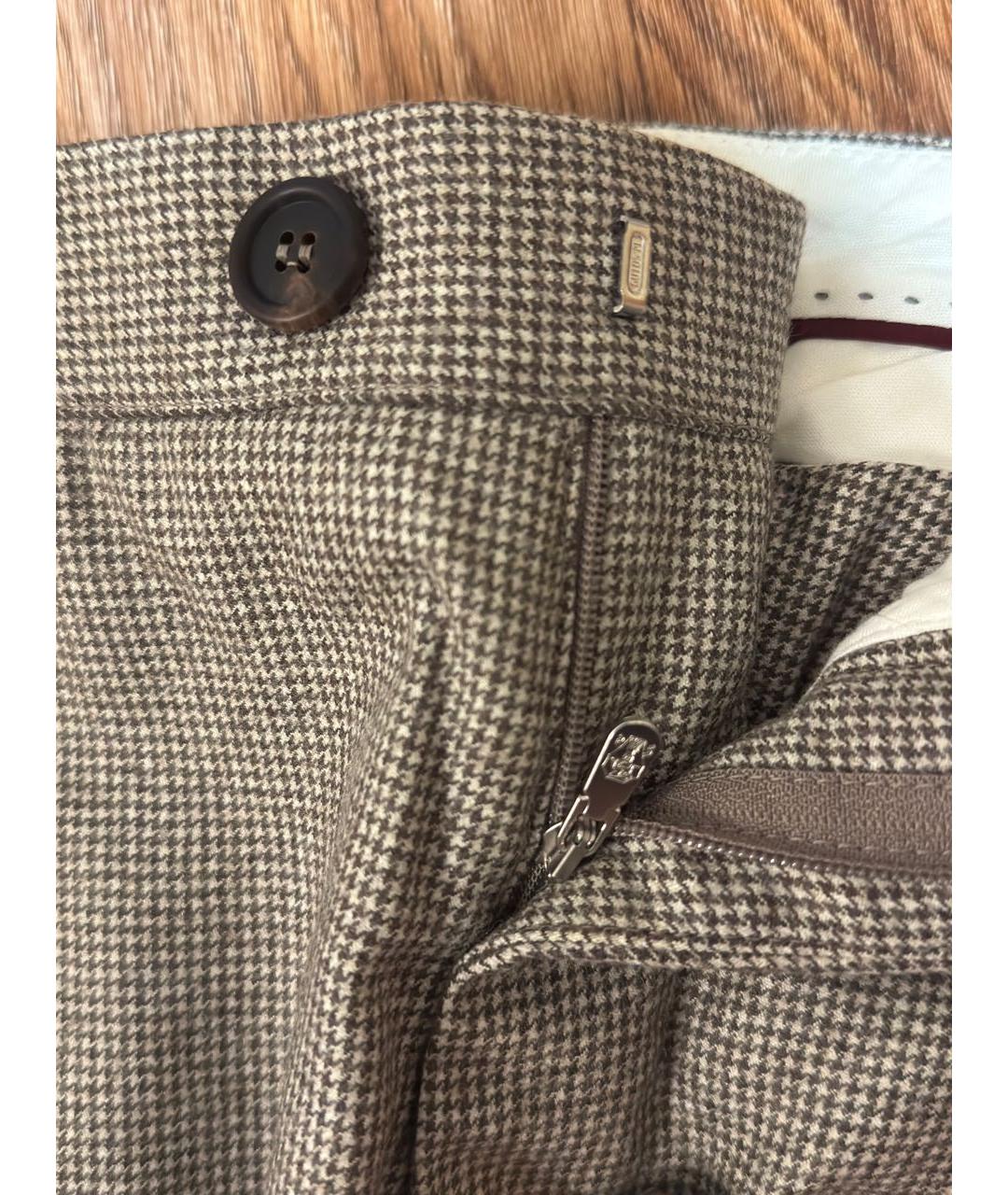 BRUNELLO CUCINELLI Бежевые шерстяные повседневные брюки, фото 4