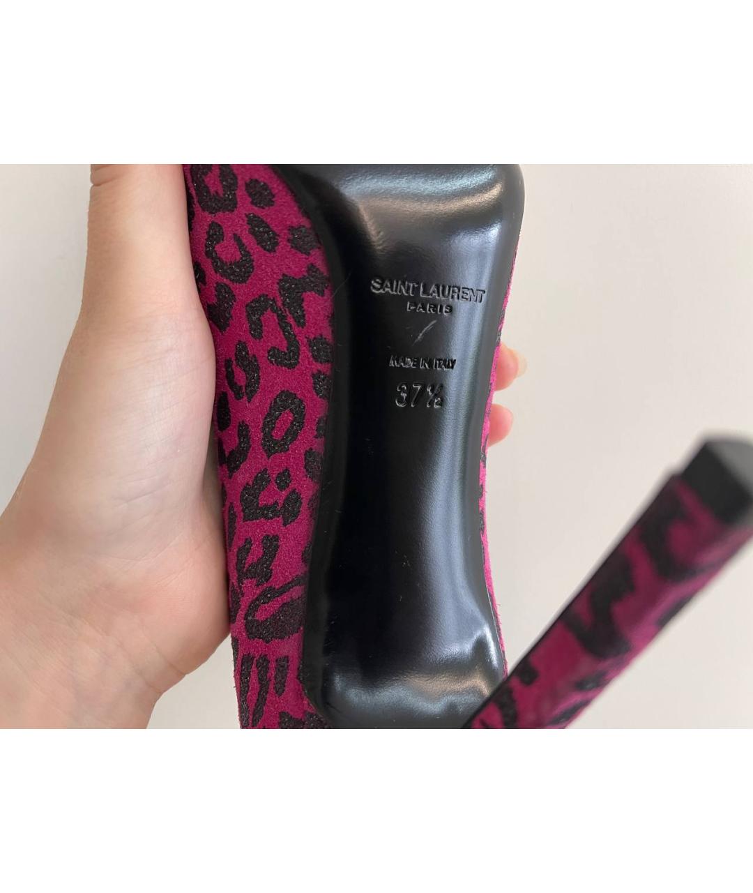SAINT LAURENT Фуксия кожаные туфли, фото 9