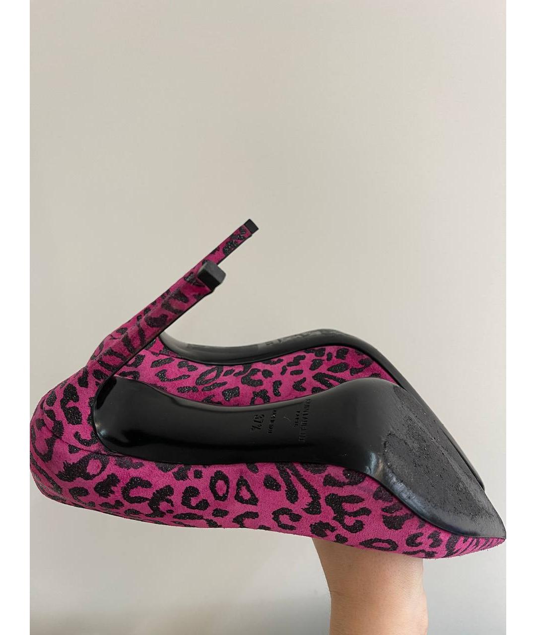 SAINT LAURENT Фуксия кожаные туфли, фото 5