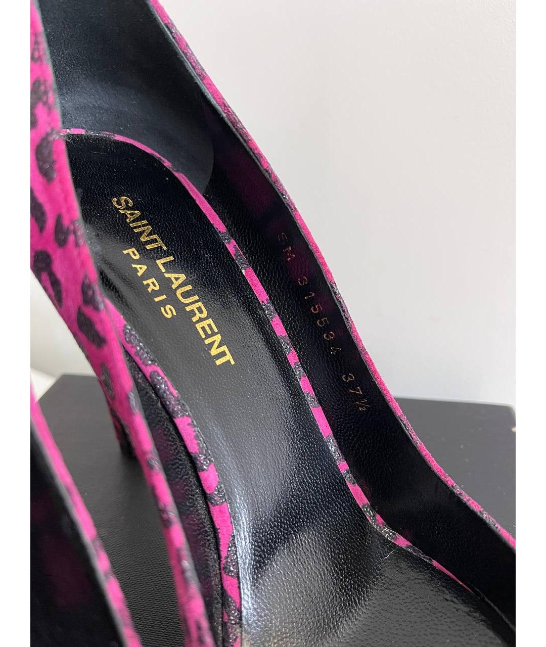 SAINT LAURENT Фуксия кожаные туфли, фото 7