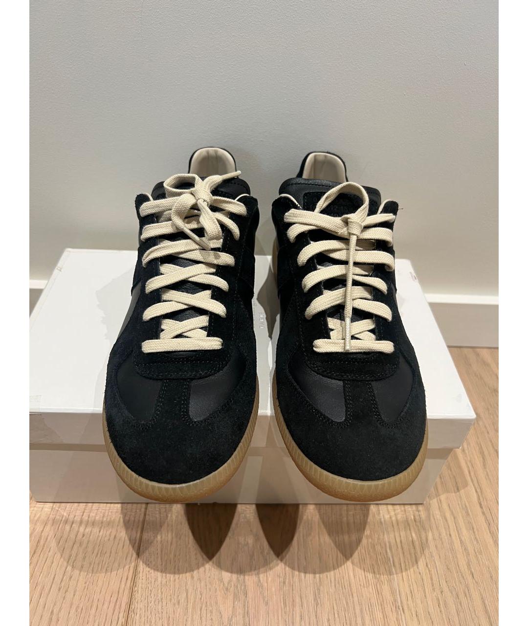 MAISON MARGIELA Черные кожаные кеды, фото 2