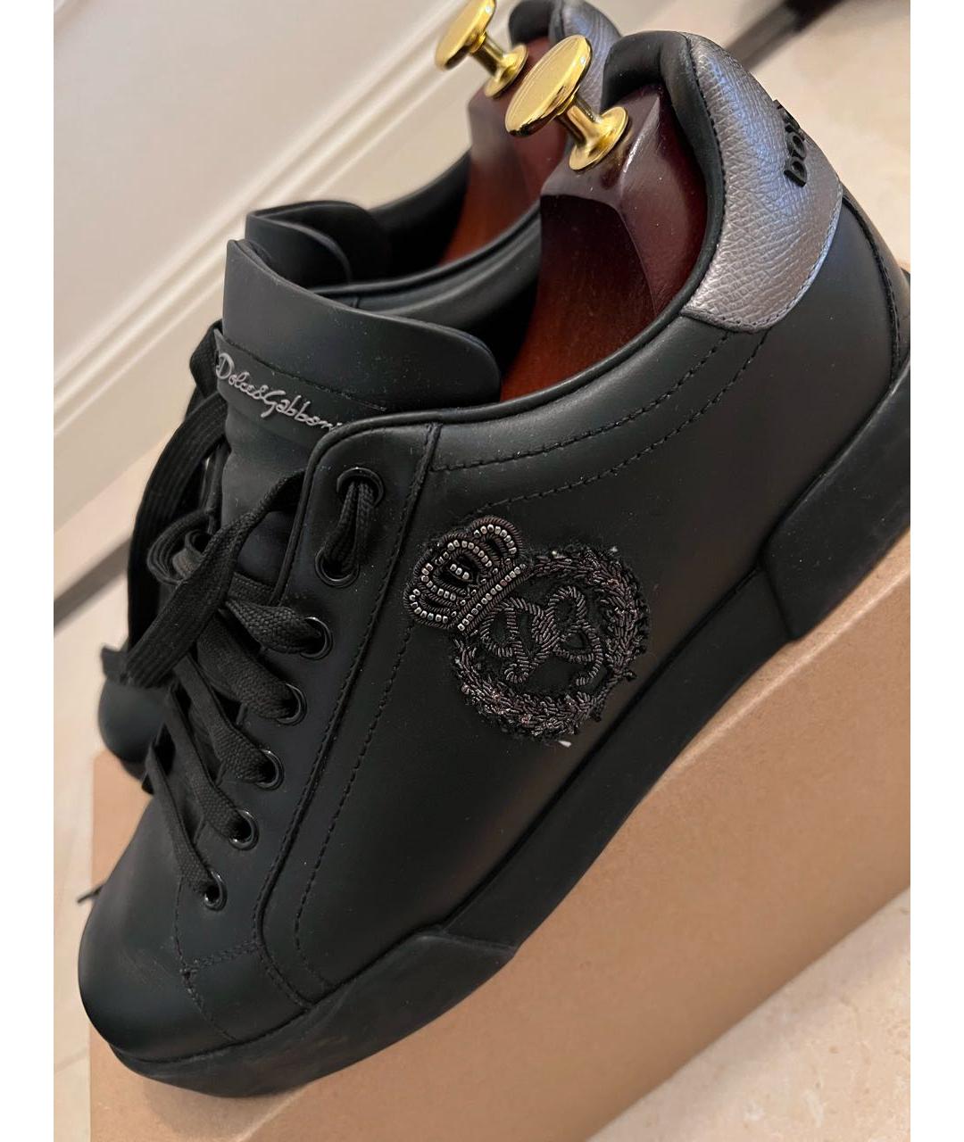 DOLCE&GABBANA Черные кожаные низкие кроссовки / кеды, фото 3