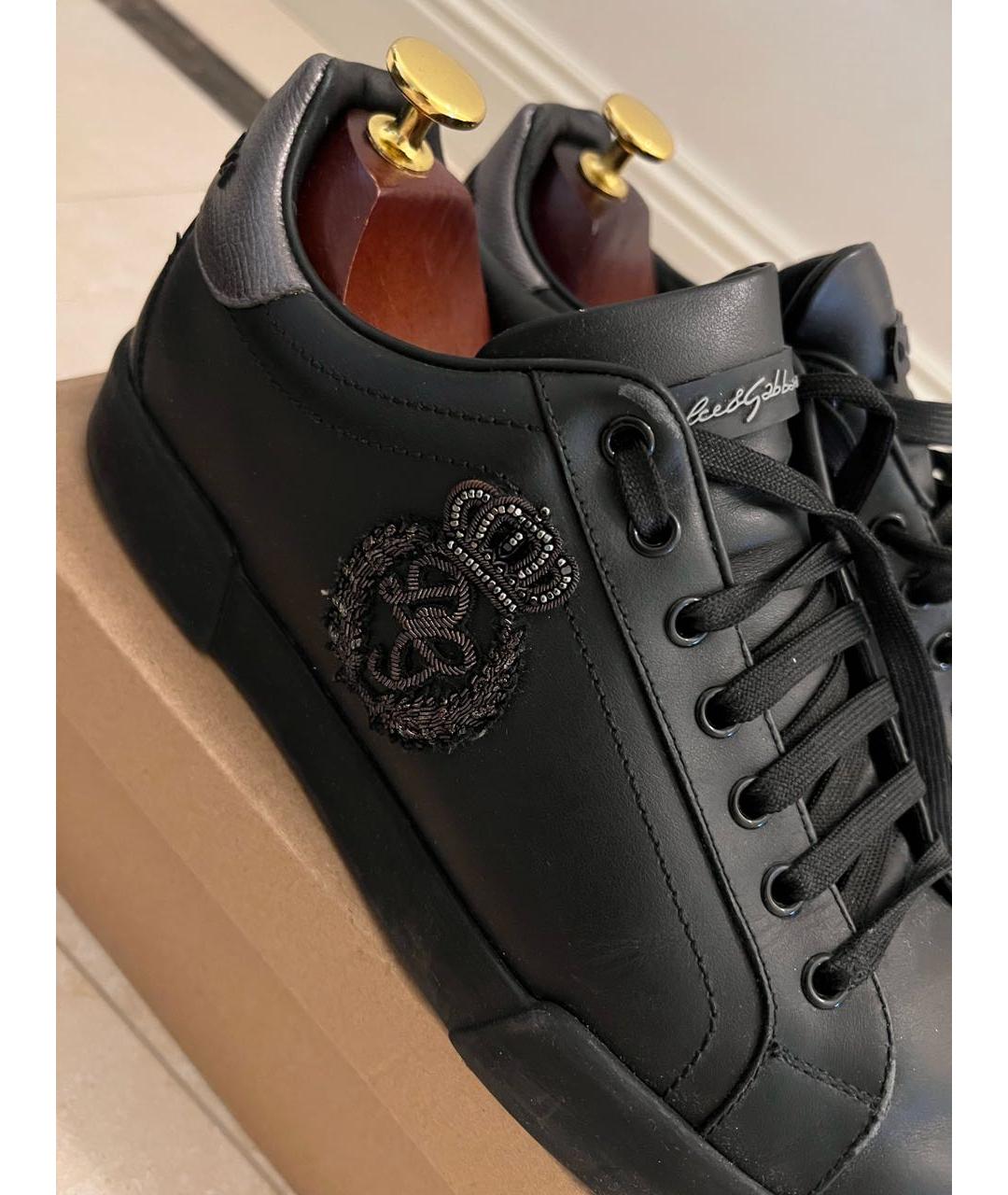 DOLCE&GABBANA Черные кожаные низкие кроссовки / кеды, фото 2