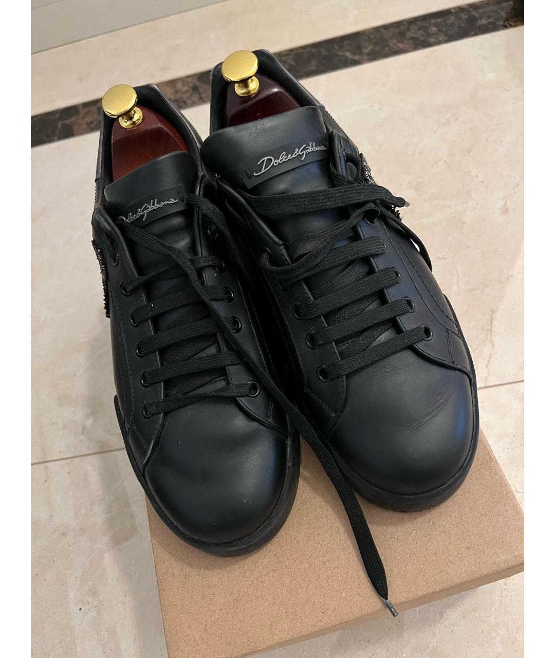 DOLCE&GABBANA Черные кожаные низкие кроссовки / кеды, фото 9