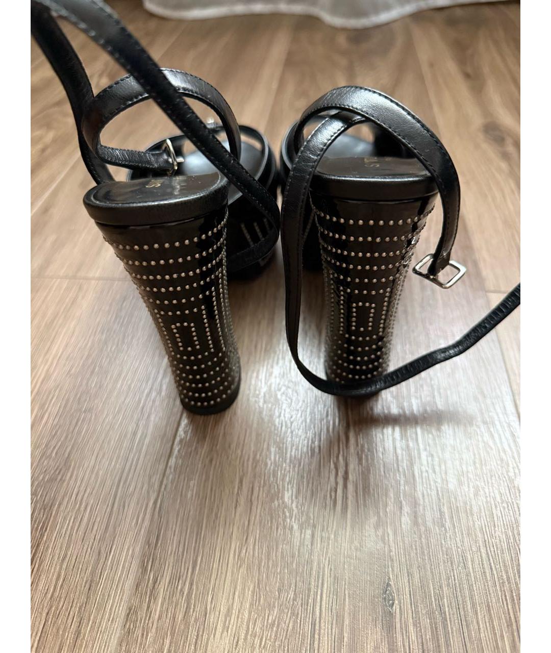 SAINT LAURENT Черные кожаные босоножки, фото 4
