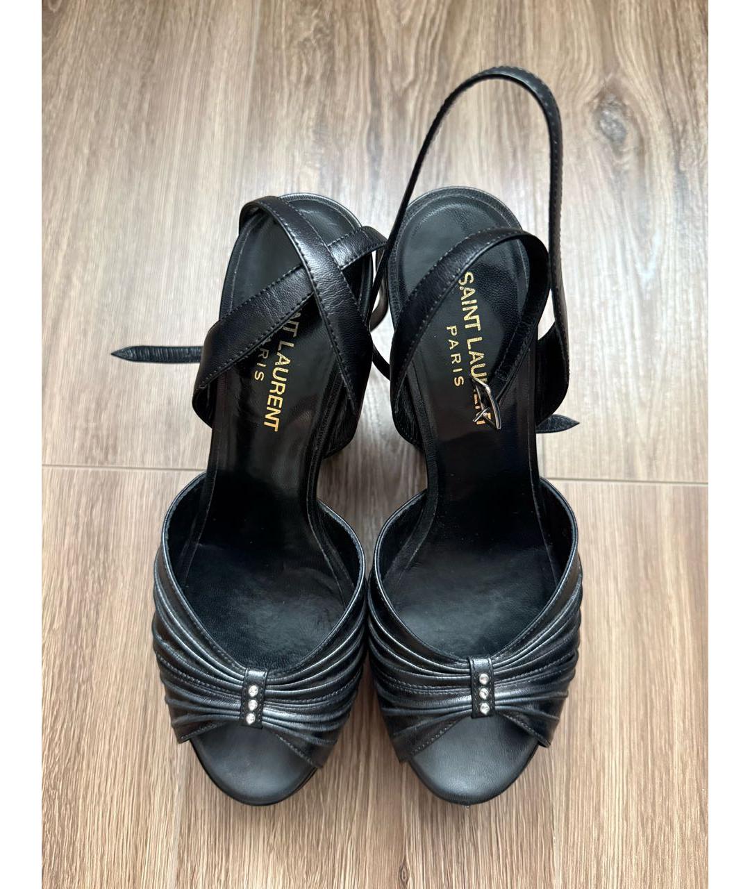 SAINT LAURENT Черные кожаные босоножки, фото 2