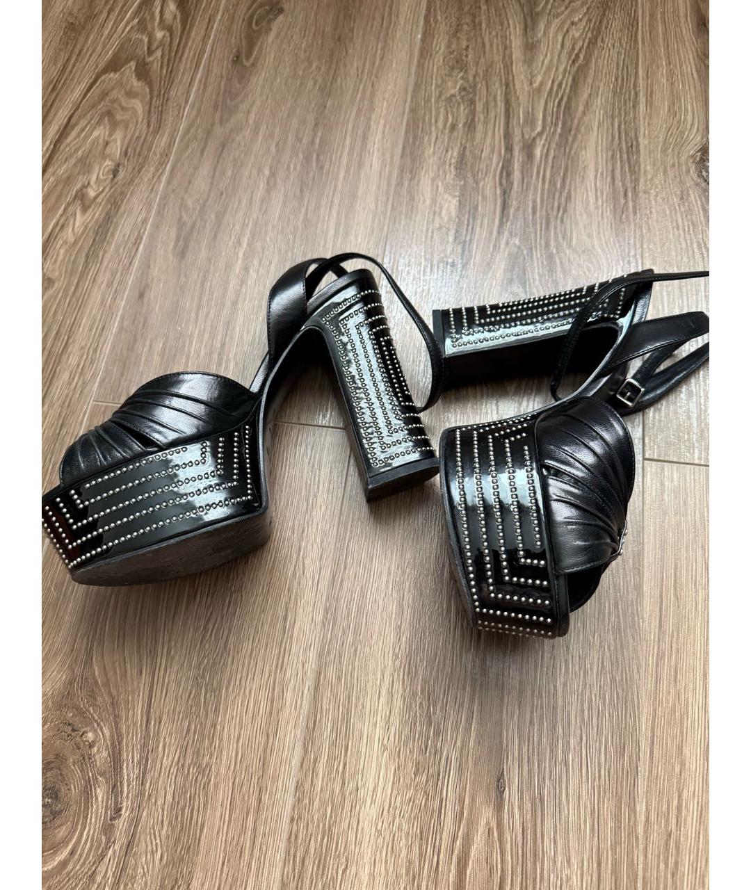 SAINT LAURENT Черные кожаные босоножки, фото 6