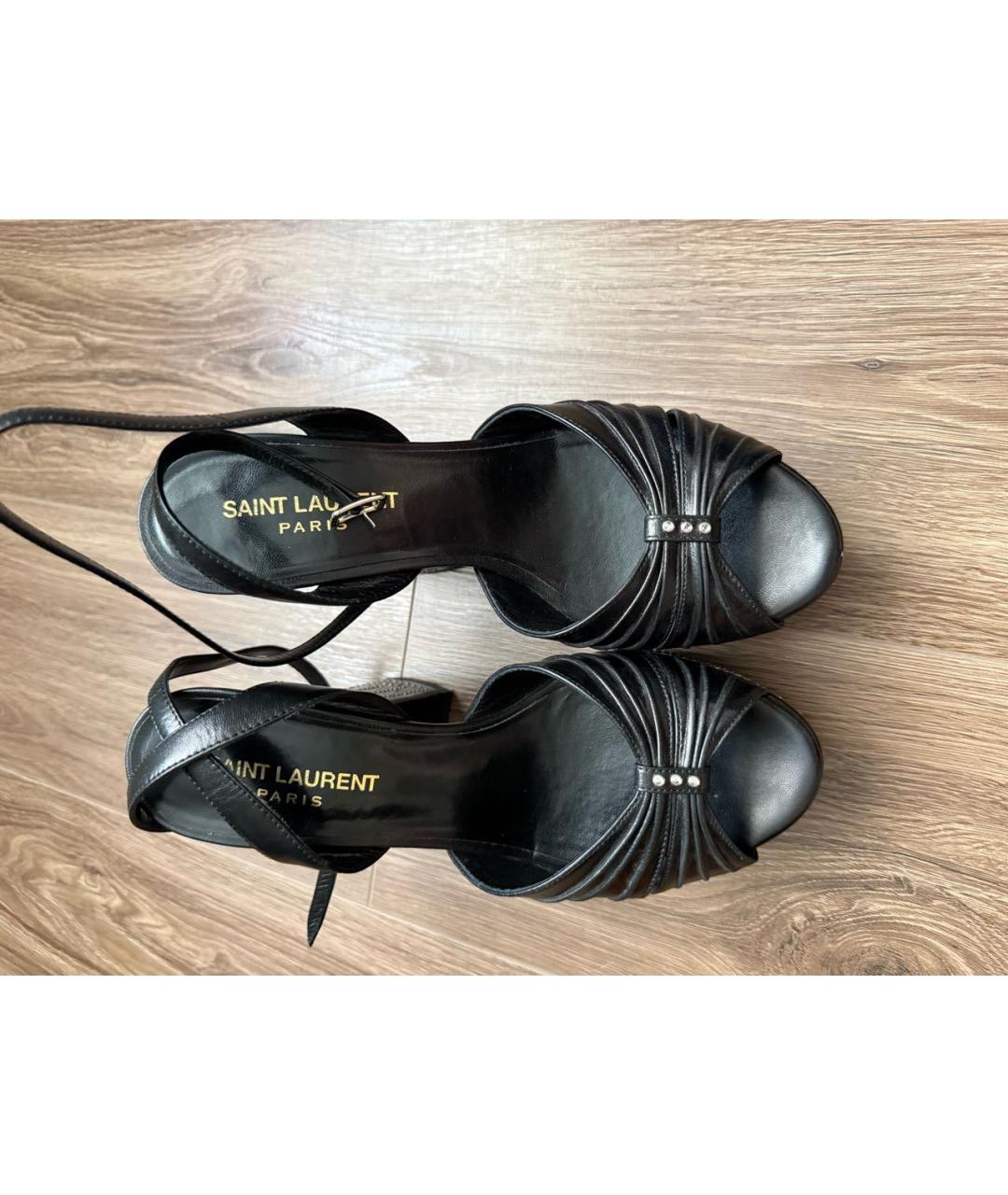 SAINT LAURENT Черные кожаные босоножки, фото 3