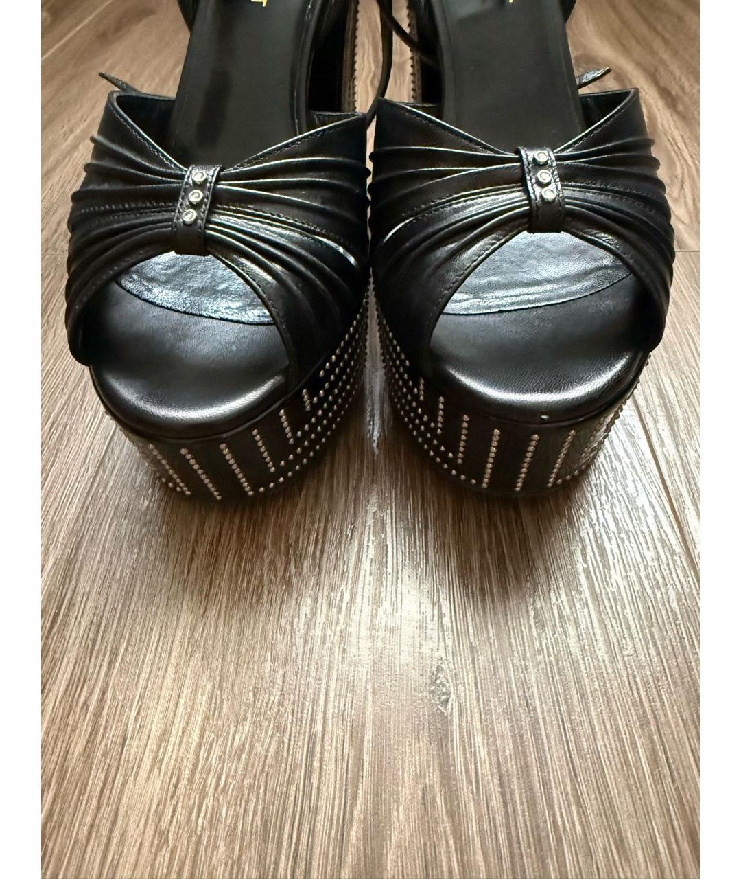 SAINT LAURENT Черные кожаные босоножки, фото 7