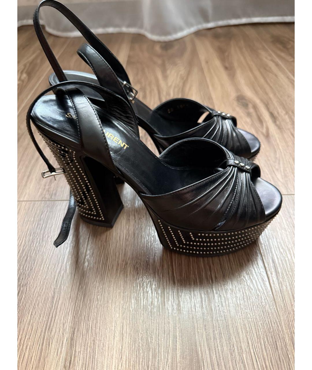 SAINT LAURENT Черные кожаные босоножки, фото 9