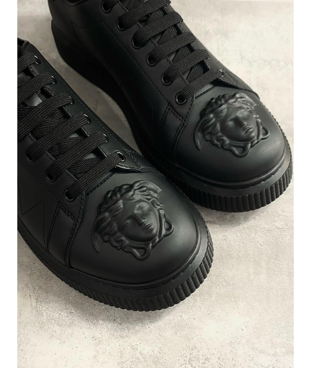 VERSACE Черные кожаные низкие кроссовки / кеды, фото 8