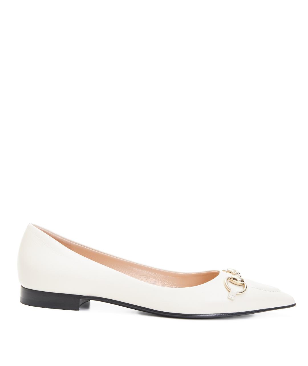 GUCCI Белые кожаные балетки, фото 1
