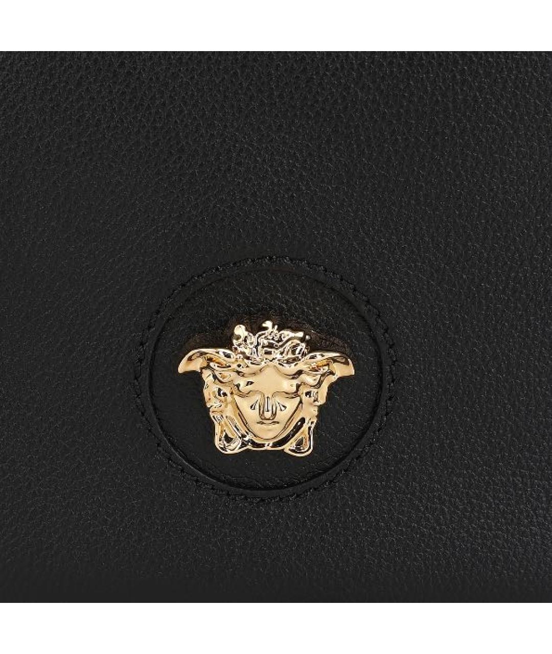 VERSACE Черная кожаная сумка с короткими ручками, фото 3