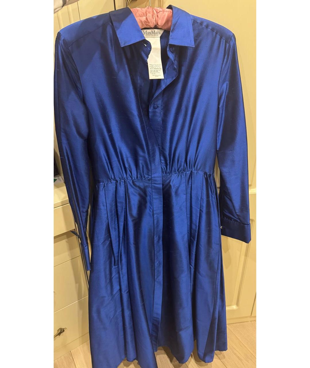 MAX MARA Синее шелковое коктейльное платье, фото 6
