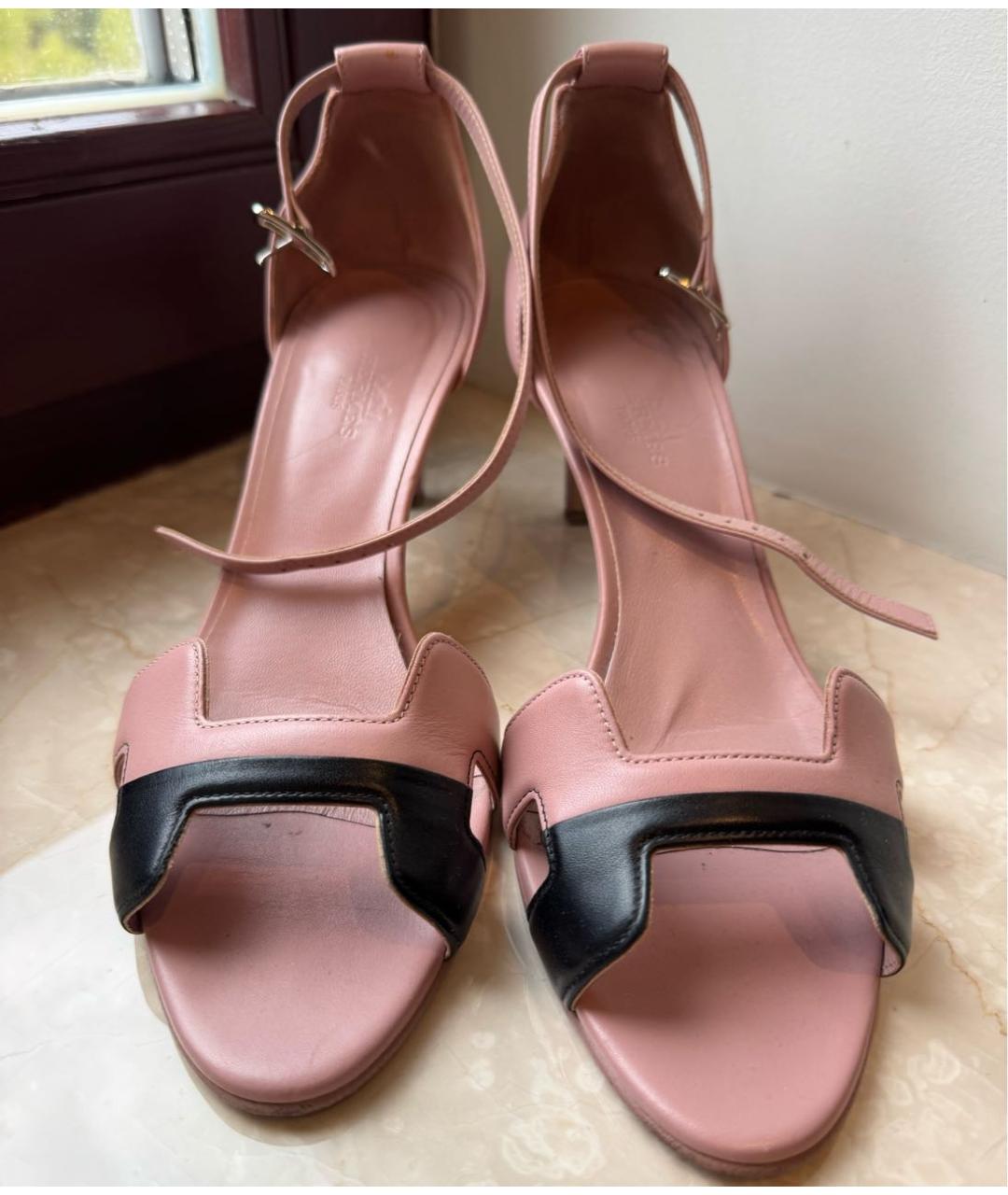 HERMES Розовые кожаные босоножки, фото 3